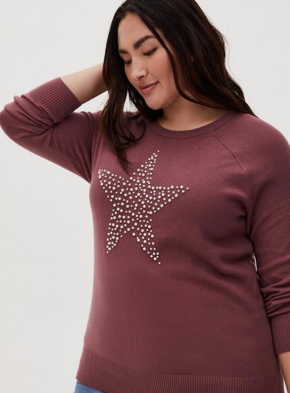 2/$30 Torrid 00 Faux Pearl Star Sweater Plum Burgundy Red Plus Size M